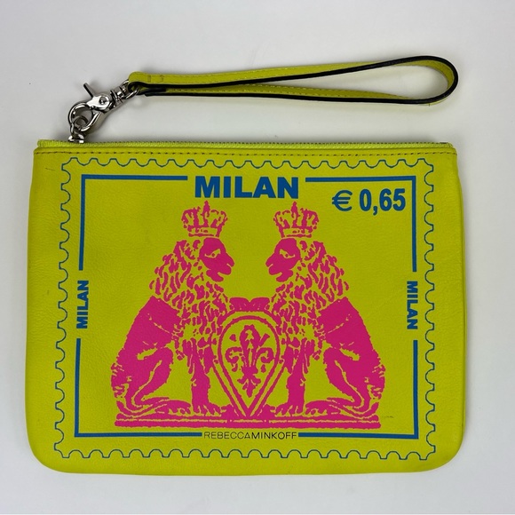 Rebecca Minkoff 'Milan' Stamp Collection Travel Leather Pouch (Neon Yellow) - Picture 1 of 5